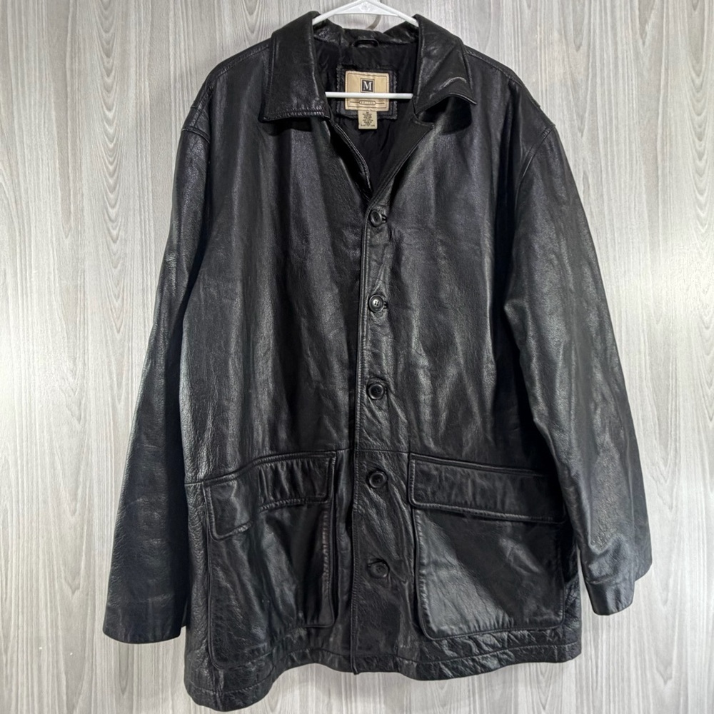 Maurices Black Leather Blazer Jacket‎ Mid Length Coat Size Medium Men’s Classic